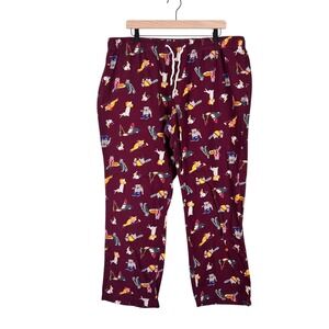 Old Navy Mens XL Flannel Pajama Pants Maroon Animal Print Raccoon Fox Dog Lounge